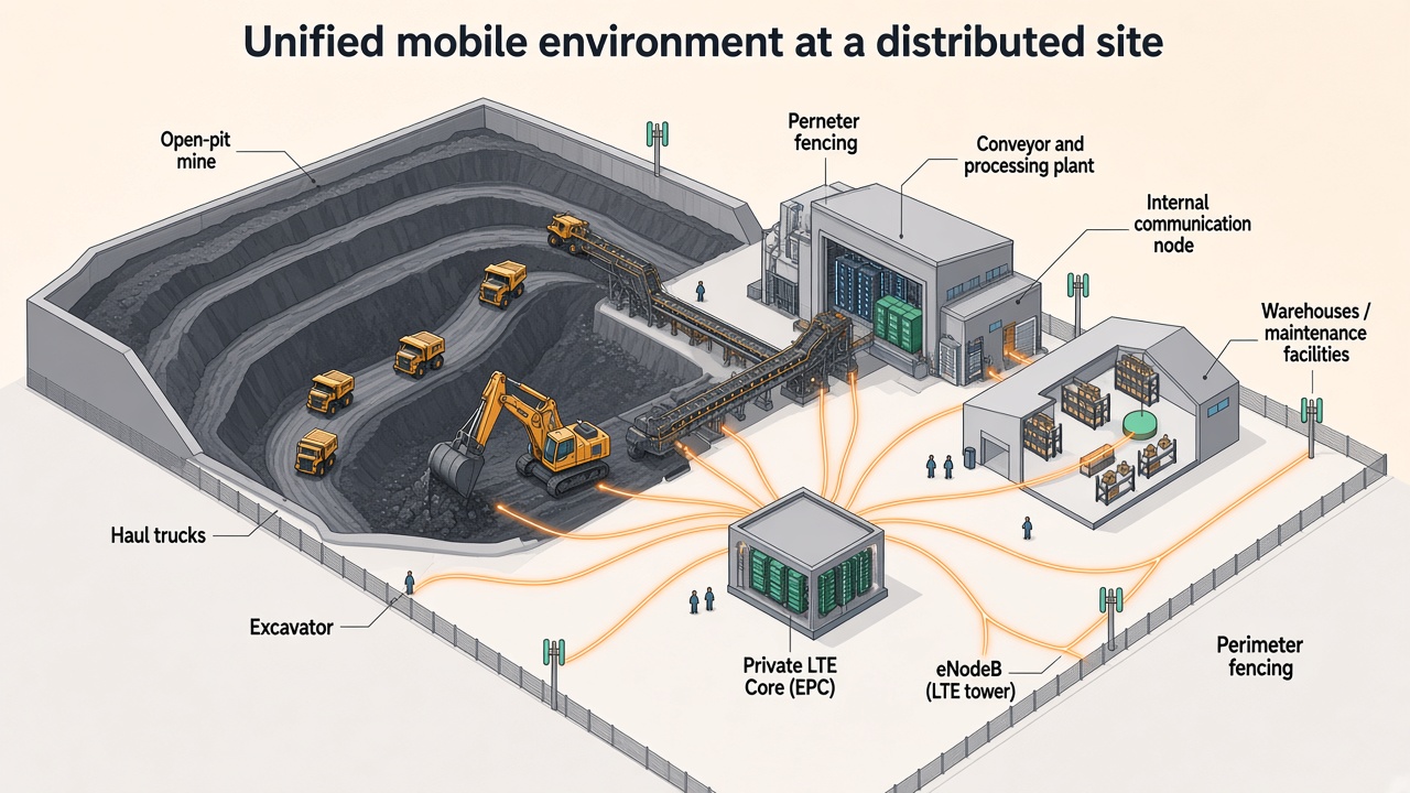 Open-pit mine with Private LTE core and radio coverage across the site