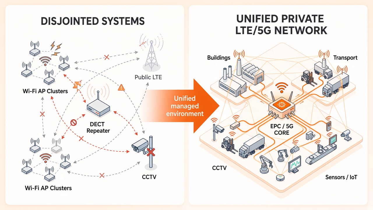 Disjointed systems versus one unified Private LTE/5G network