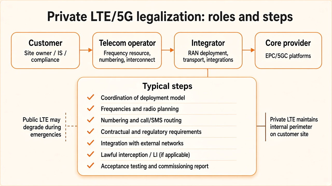 Roles involved in bringing a private network into service