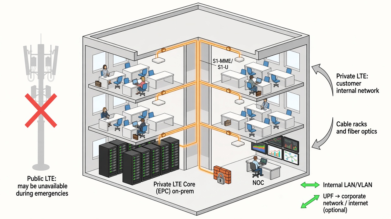 Office building with on-prem Private LTE core and internal coverage